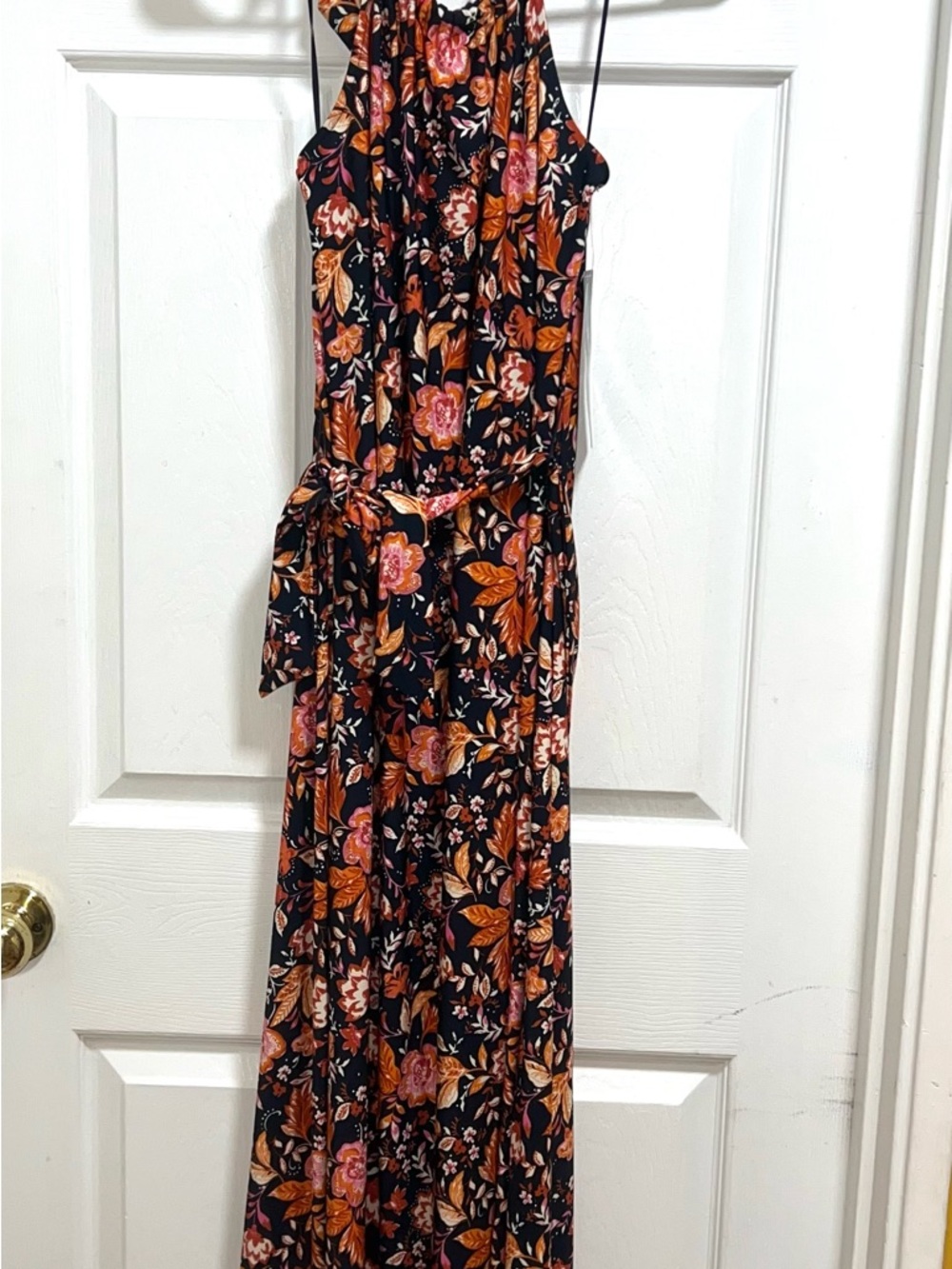 Floral Slip Maxi Dress‎ - Black with Pink & Orange Floral $25